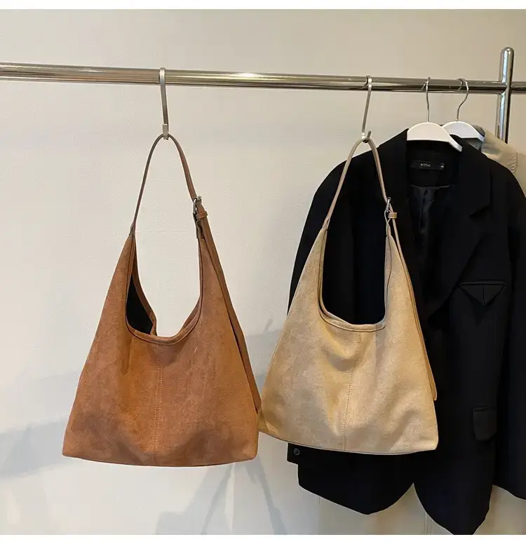 Black Suede Shoulder Bag with Zip Closure — feature 19