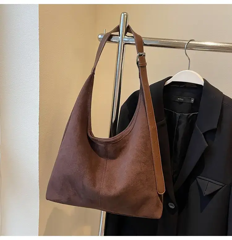 Black Suede Shoulder Bag with Zip Closure — feature 20