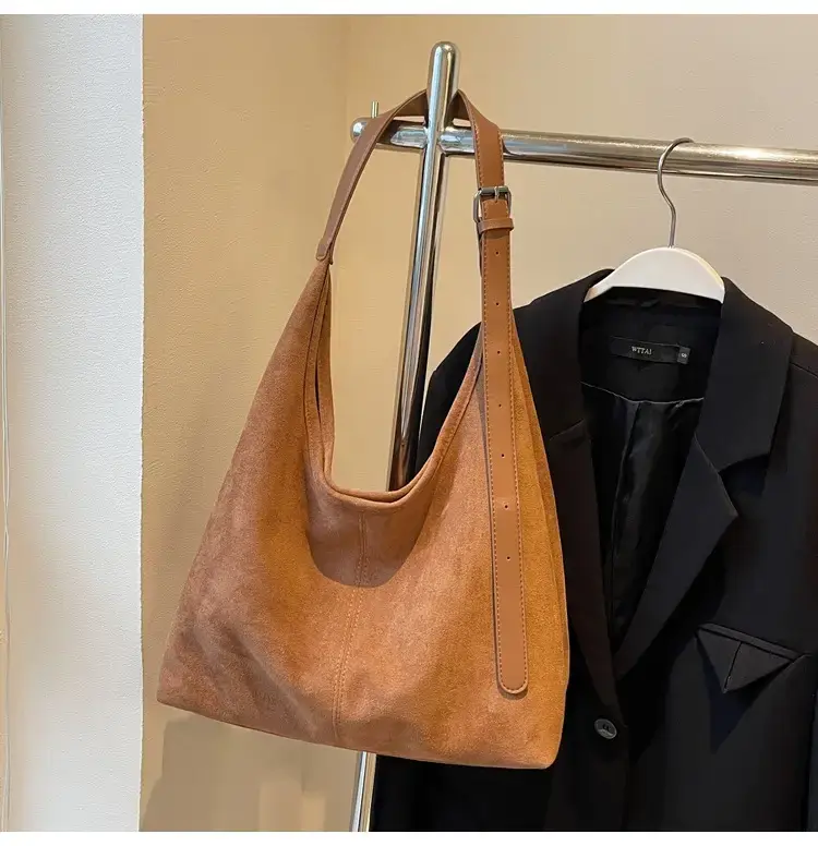 Black Suede Shoulder Bag with Zip Closure — feature 21