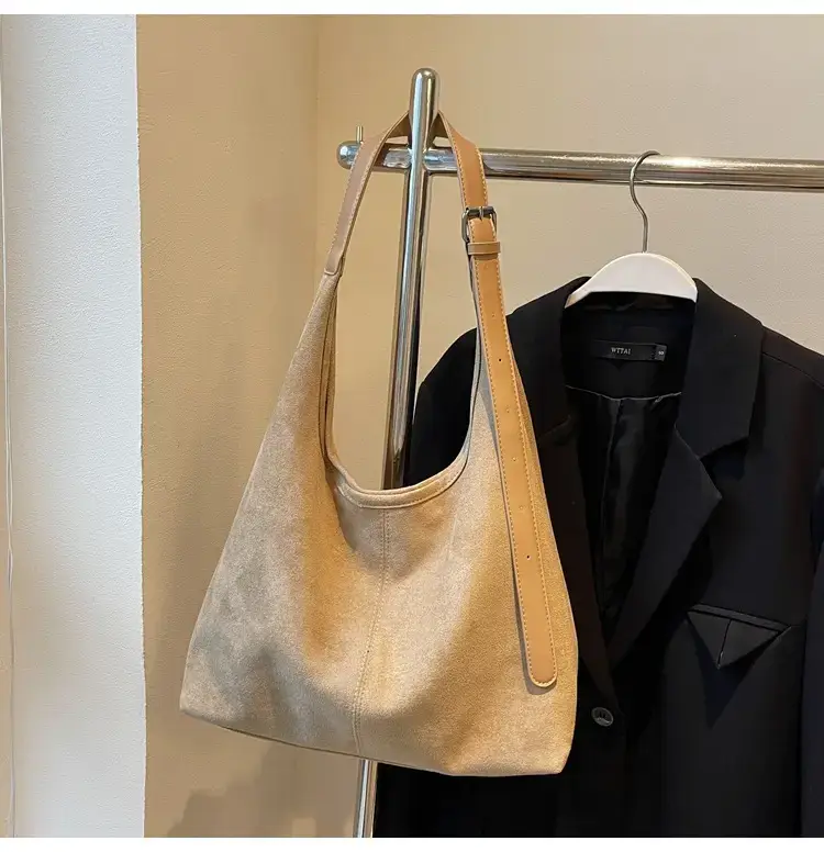 Black Suede Shoulder Bag with Zip Closure — feature 22