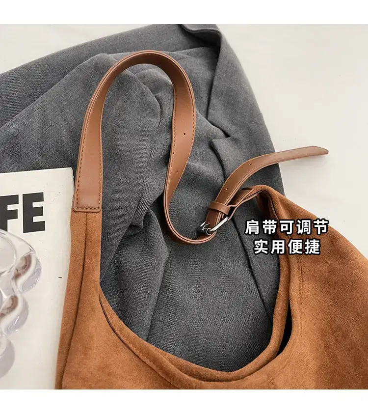 Black Suede Shoulder Bag with Zip Closure — feature 4