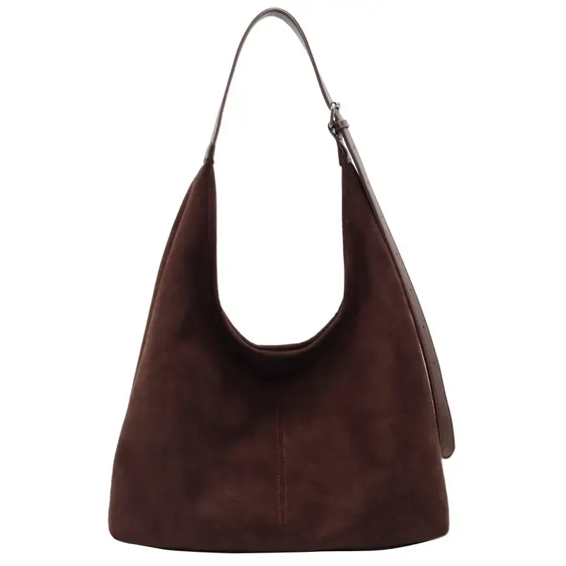 Black Suede Shoulder Bag with Zip Closure - Image 2
