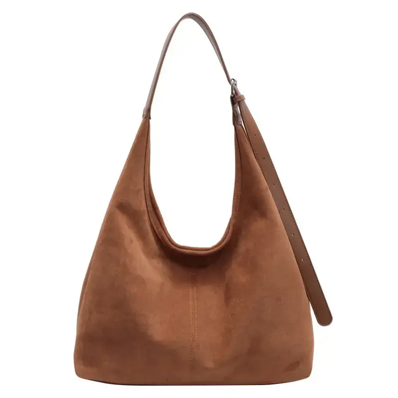Black Suede Shoulder Bag with Zip Closure - Image 3
