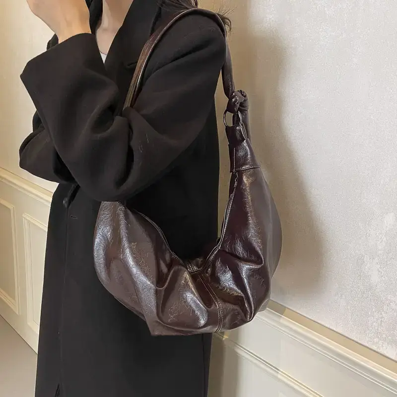 Nude Leather One-shoulder Crossbody Bag for Women - Image 8