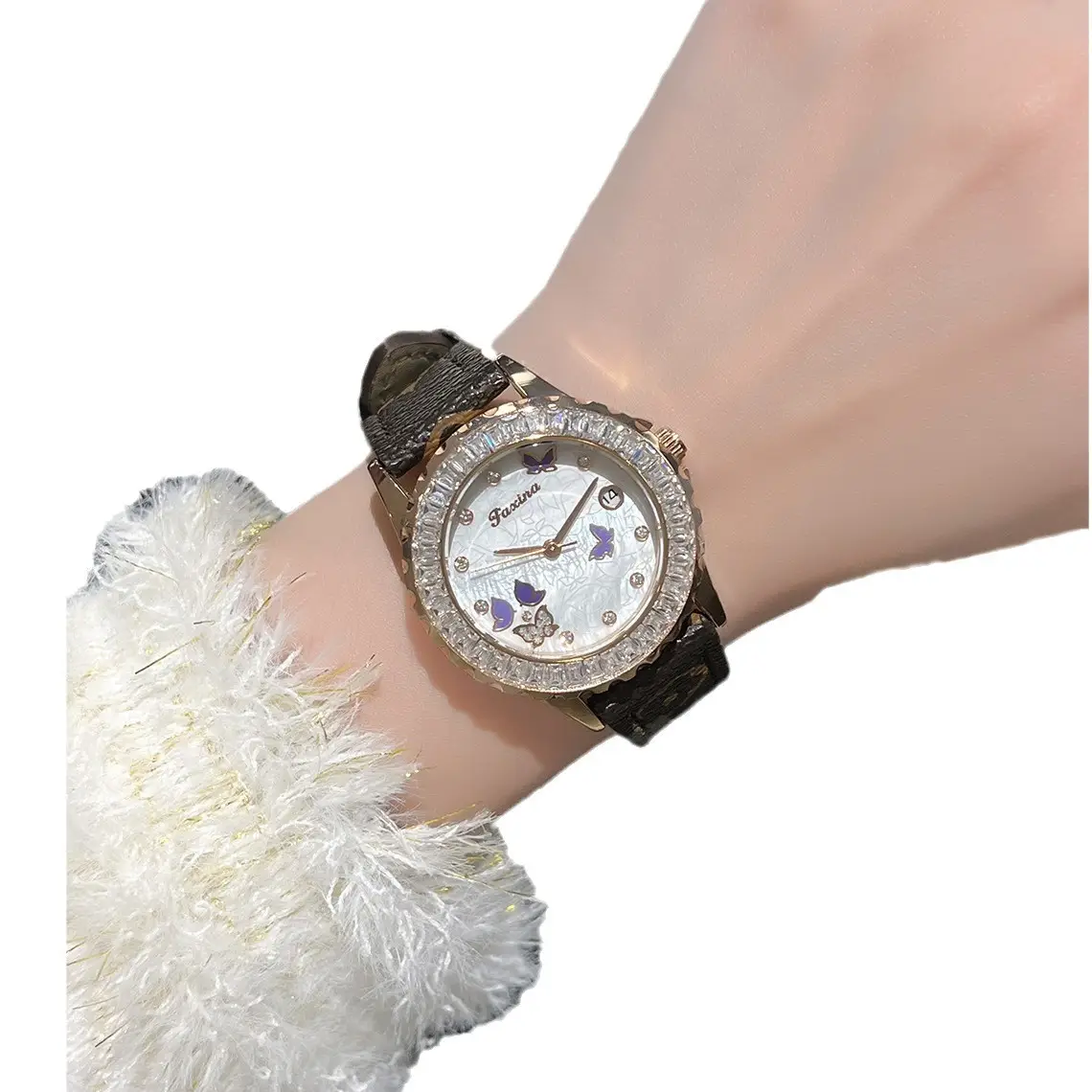 Women's Red Crystal Watch with Flywheel Design