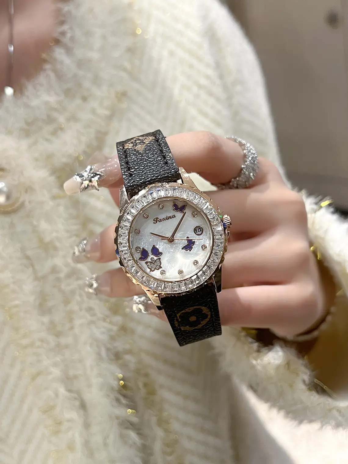 Women's Red Crystal Watch with Flywheel Design — feature 1