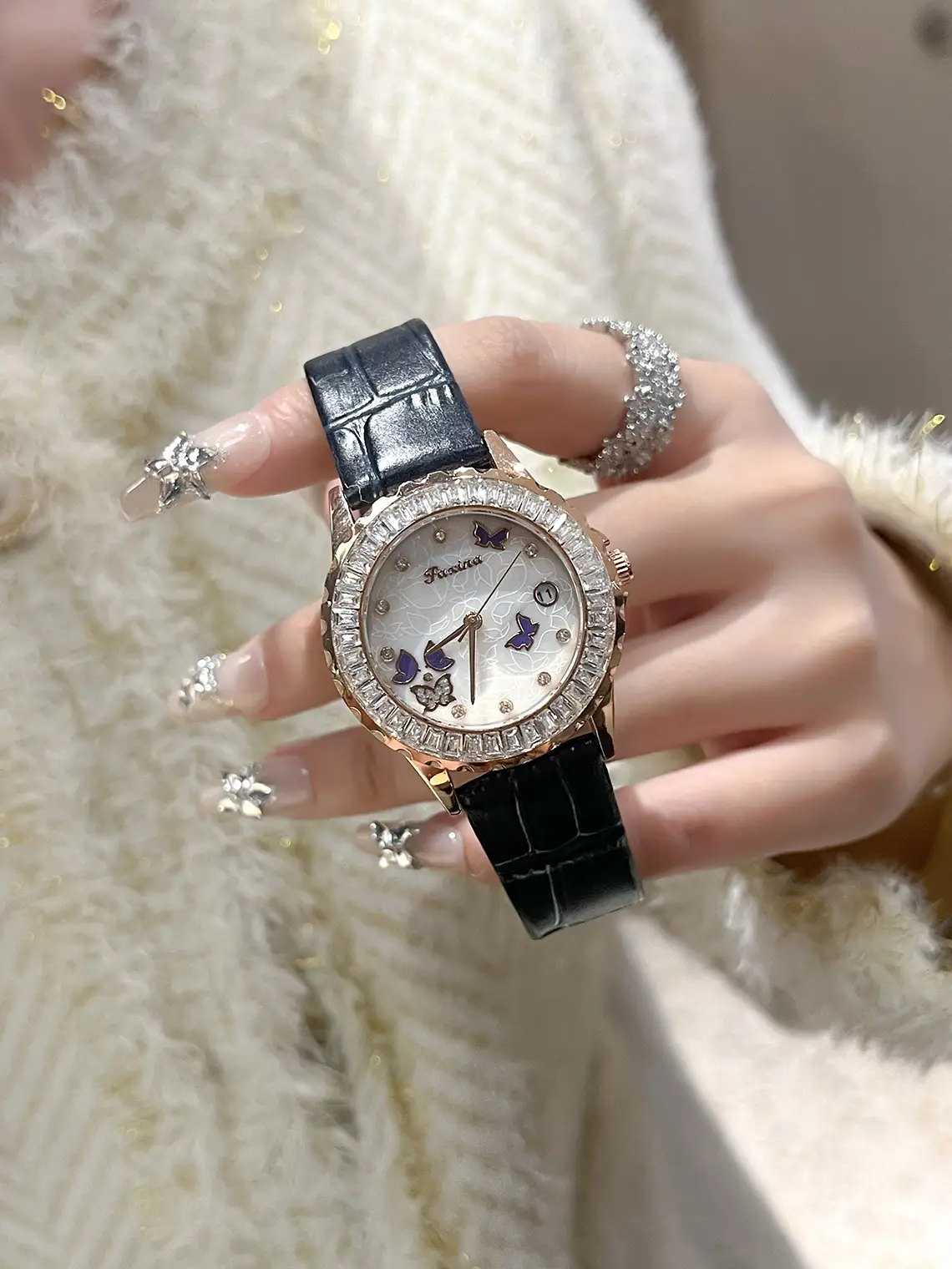 Women's Red Crystal Watch with Flywheel Design — feature 3