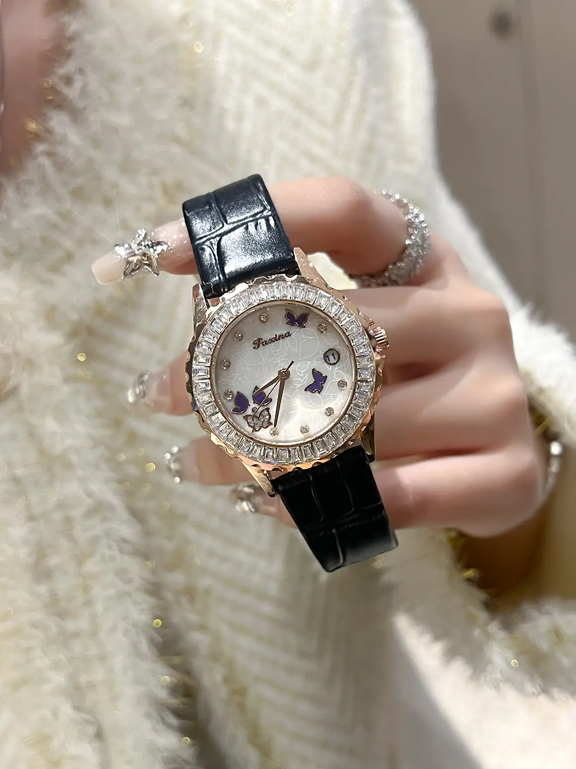 Women's Red Crystal Watch with Flywheel Design — feature 4