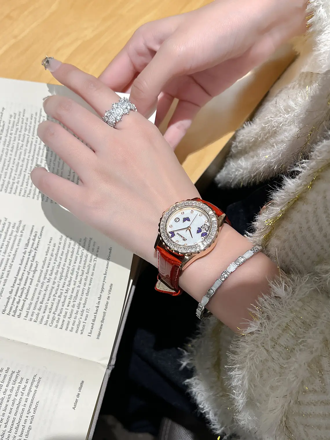 Women's Red Crystal Watch with Flywheel Design — feature 6