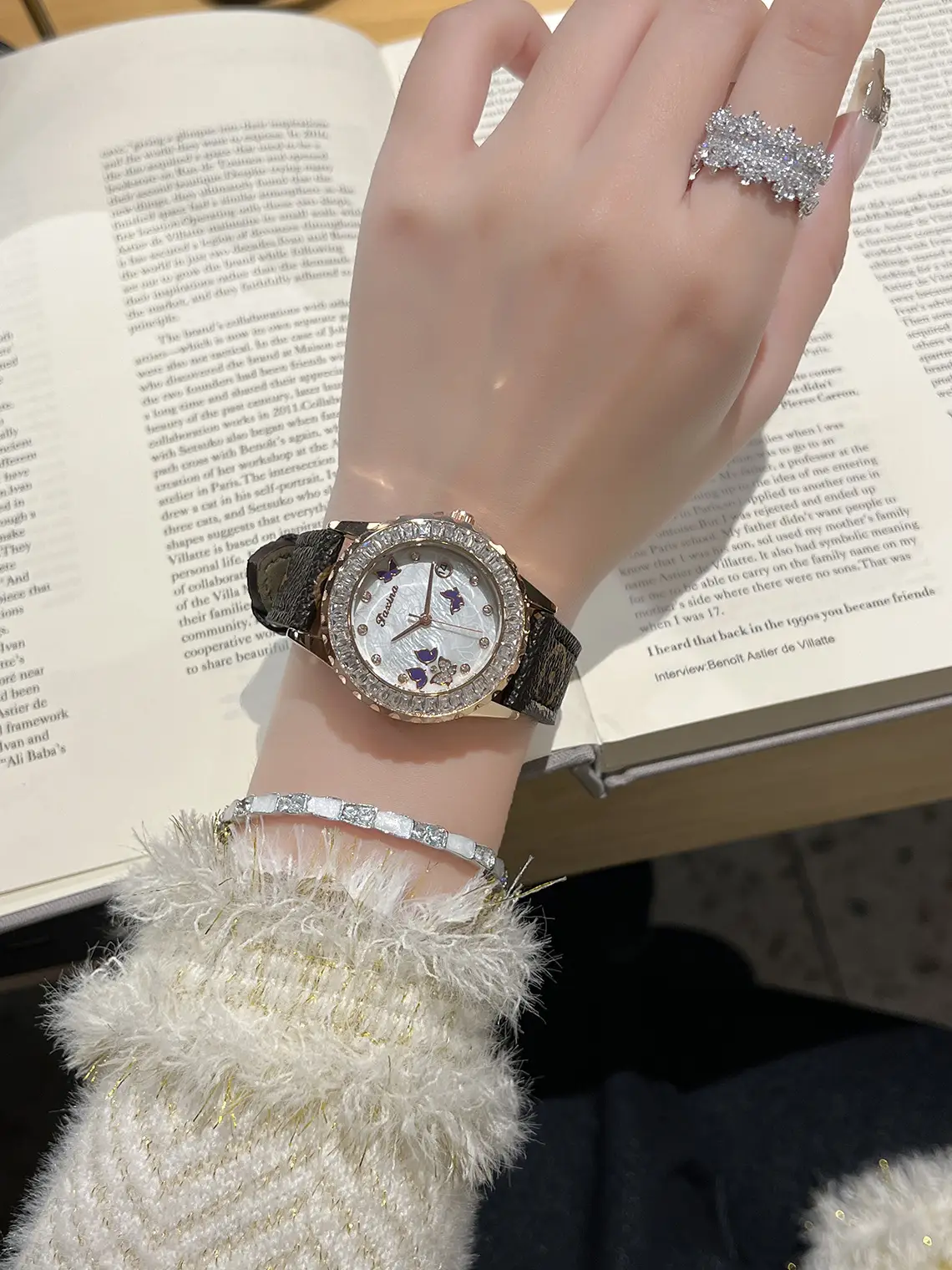 Women's Red Crystal Watch with Flywheel Design — feature 8