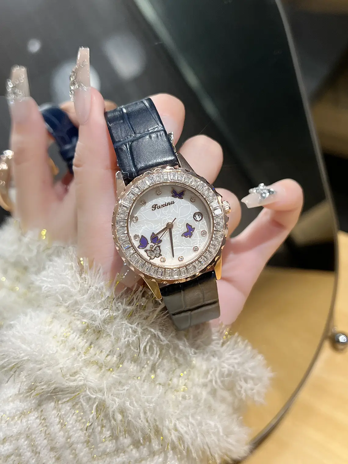 Women's Red Crystal Watch with Flywheel Design