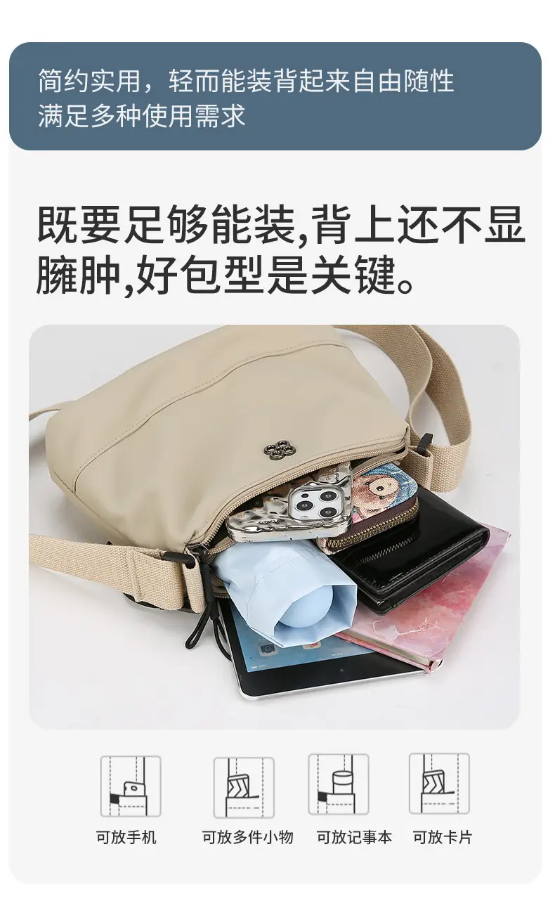 Women's Waterproof Crossbody Bag Black Nylon 2024 — feature 4