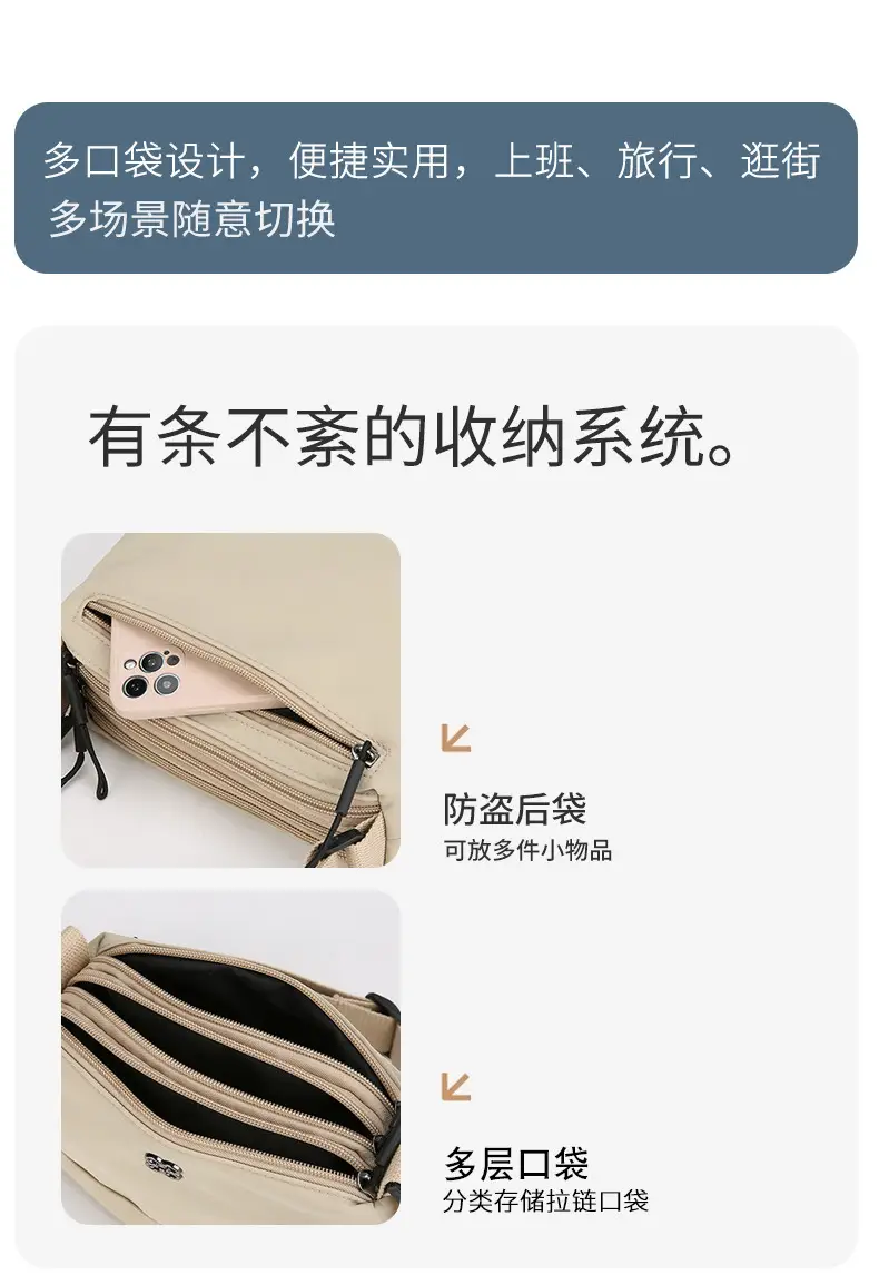 Women's Waterproof Crossbody Bag Black Nylon 2024 — feature 5