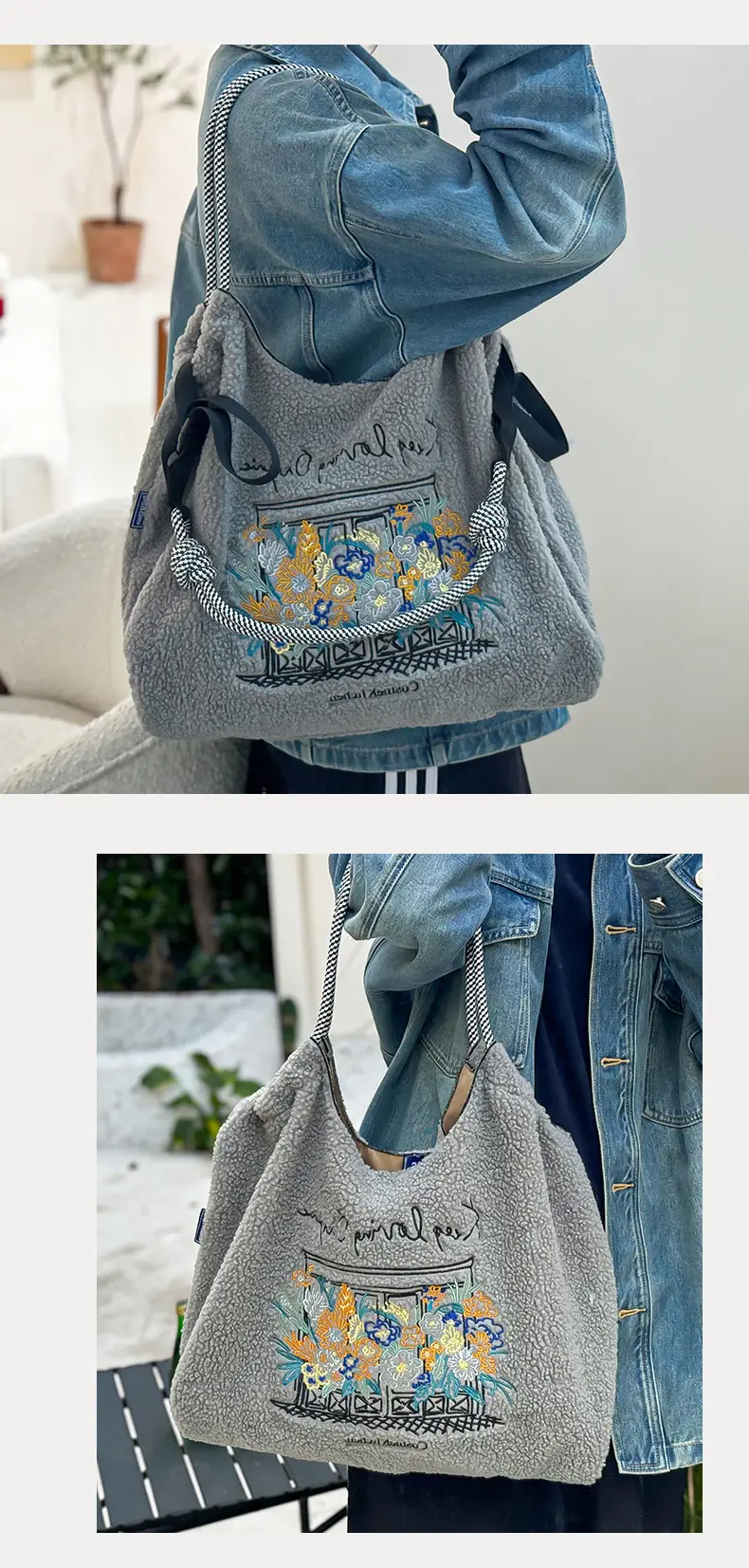 2024 Winter Chain Embroidered Shoulder Bag Black — feature 7