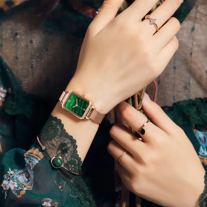 Small Square Green Watch for Women Korean Style