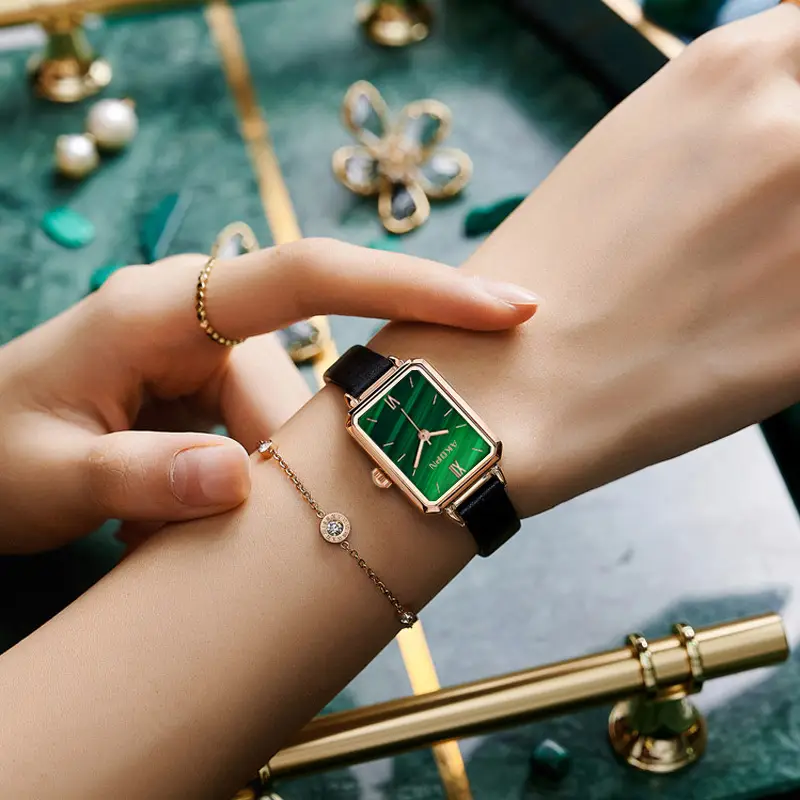 Small Square Green Watch for Women Korean Style