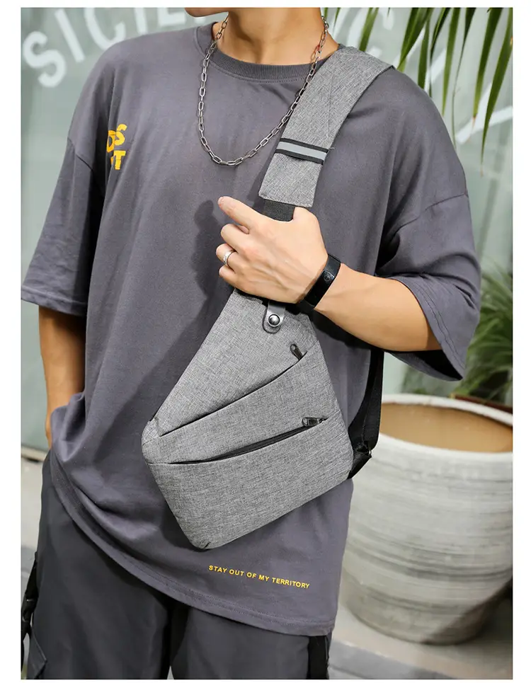 Men's Grey Crossbody Chest Bag Multi-Compartment Travel Messenger — feature 14