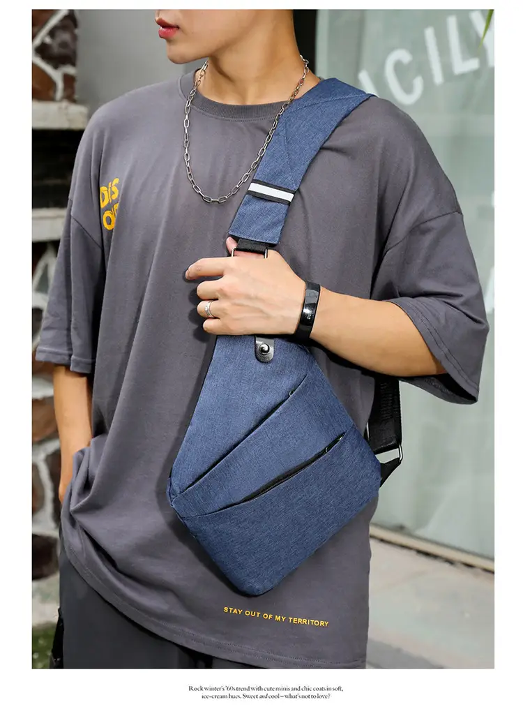 Men's Grey Crossbody Chest Bag Multi-Compartment Travel Messenger — feature 21