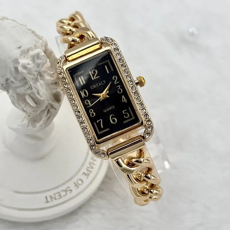 Gold Square Diamond Women's Chain Watch - Image 8