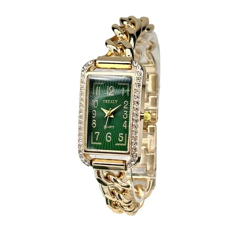 Gold Square Diamond Women's Chain Watch - Image 9