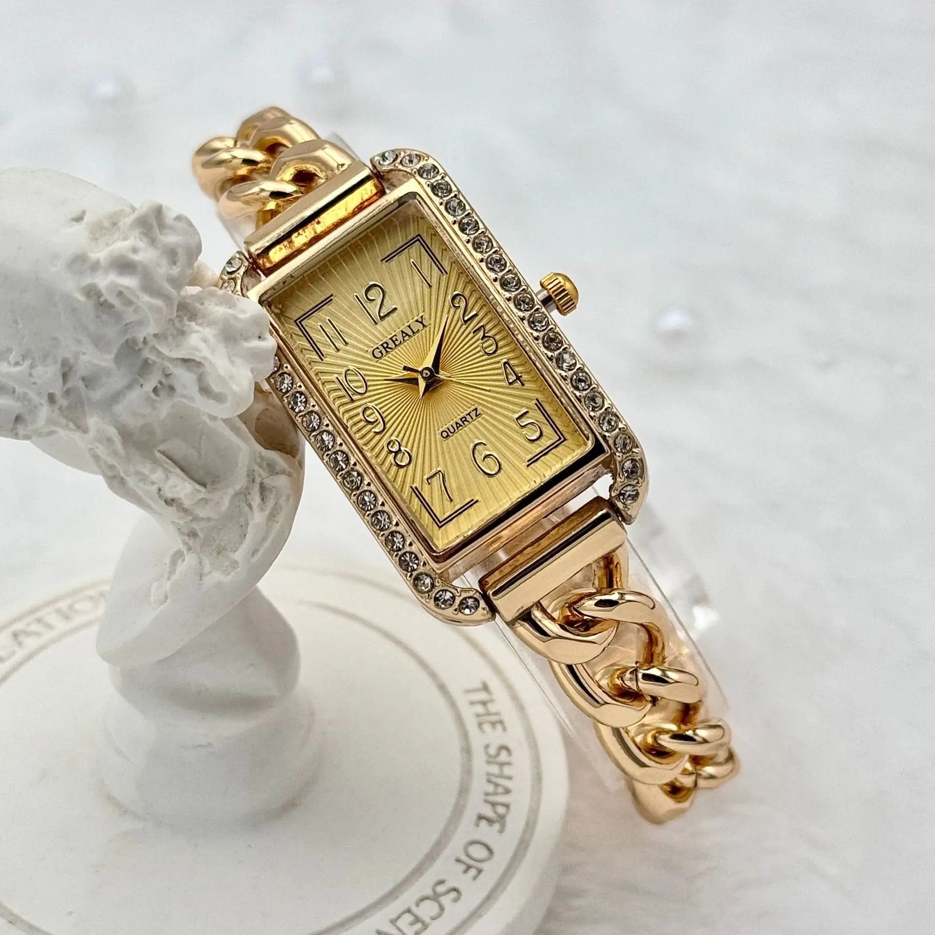 Gold Square Diamond Women's Chain Watch — feature 7