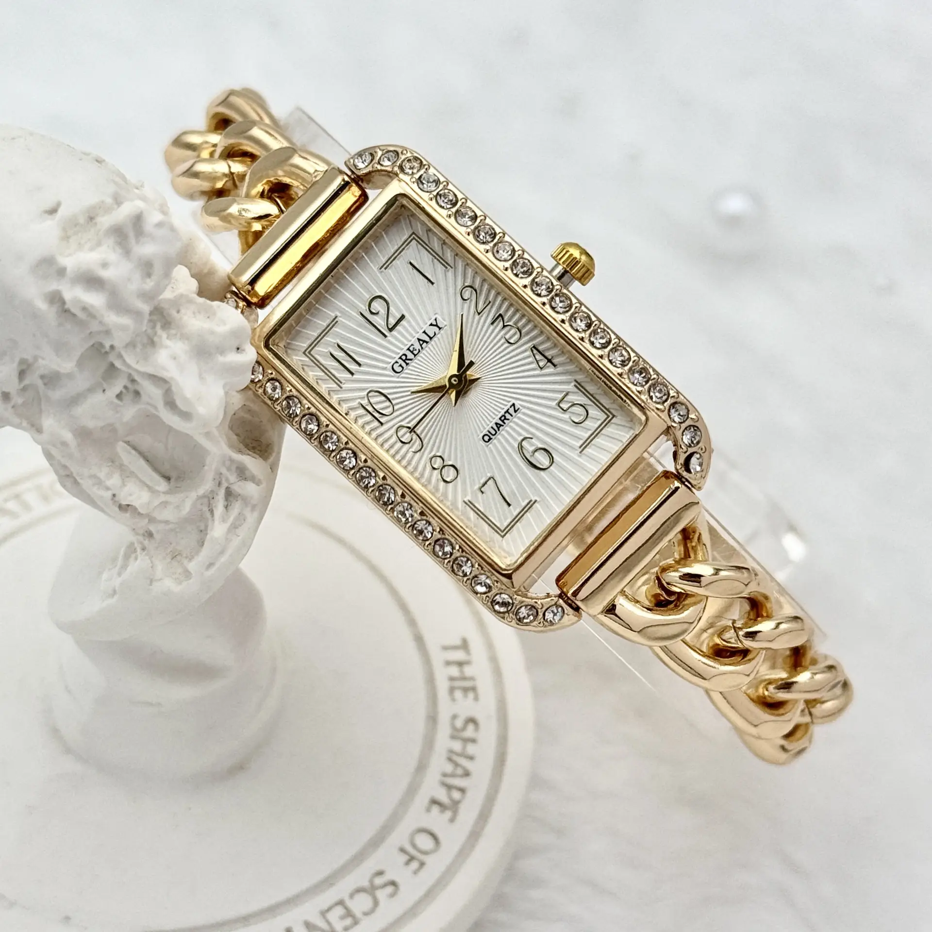 Gold Square Diamond Women's Chain Watch - Image 3
