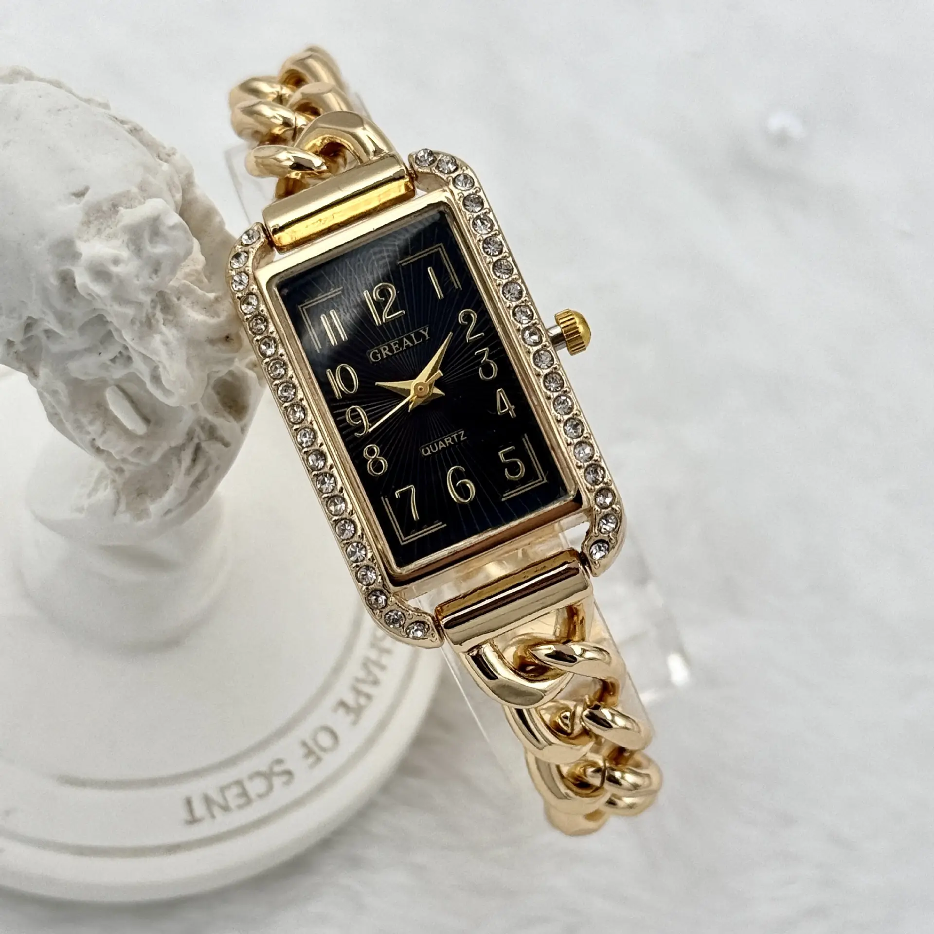 Gold Square Diamond Women's Chain Watch - Image 4