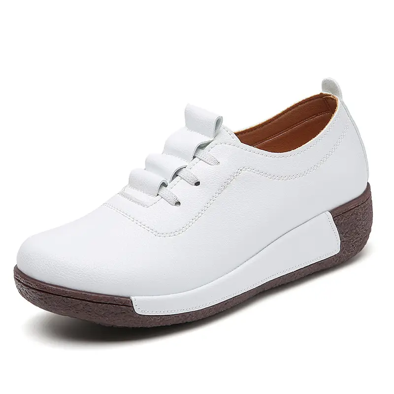 Cross-border New plus size sneaker Women's Korean-style Thick-soled Rocking Shoes Women's Genuine Leather Slip-on Wedge Casual Moms Shoes