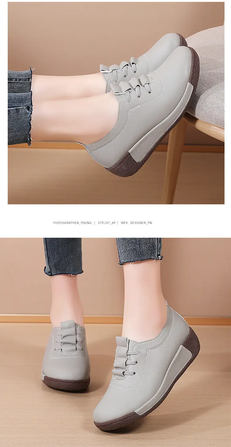 Cross-border New plus size sneaker Women's Korean-style Thick-soled Rocking Shoes Women's Genuine Leather Slip-on Wedge Casual Moms Shoes — feature 10