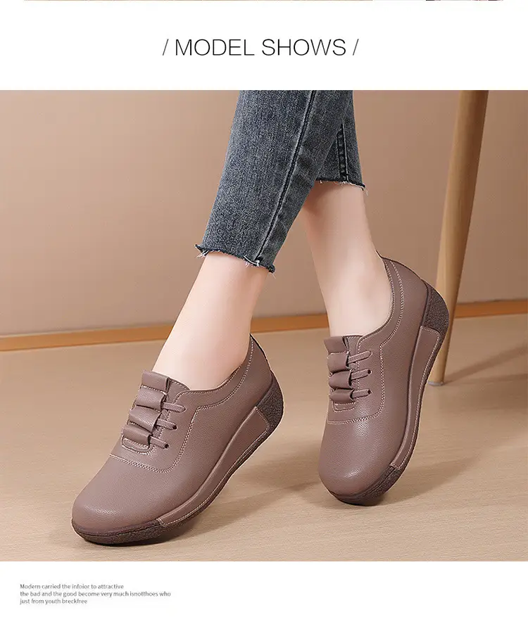 Cross-border New plus size sneaker Women's Korean-style Thick-soled Rocking Shoes Women's Genuine Leather Slip-on Wedge Casual Moms Shoes — feature 12