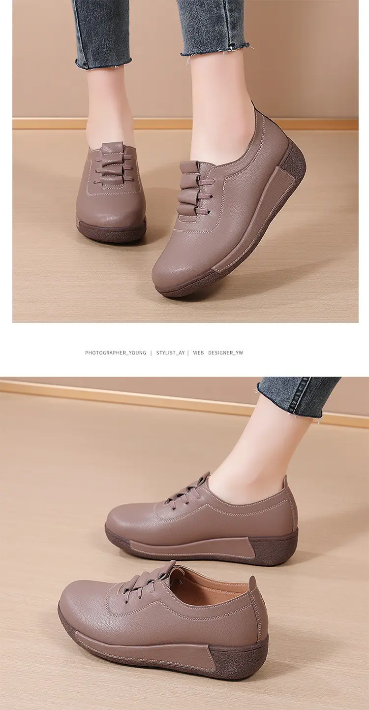 Cross-border New plus size sneaker Women's Korean-style Thick-soled Rocking Shoes Women's Genuine Leather Slip-on Wedge Casual Moms Shoes — feature 13