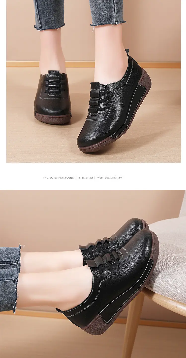 Cross-border New plus size sneaker Women's Korean-style Thick-soled Rocking Shoes Women's Genuine Leather Slip-on Wedge Casual Moms Shoes — feature 19
