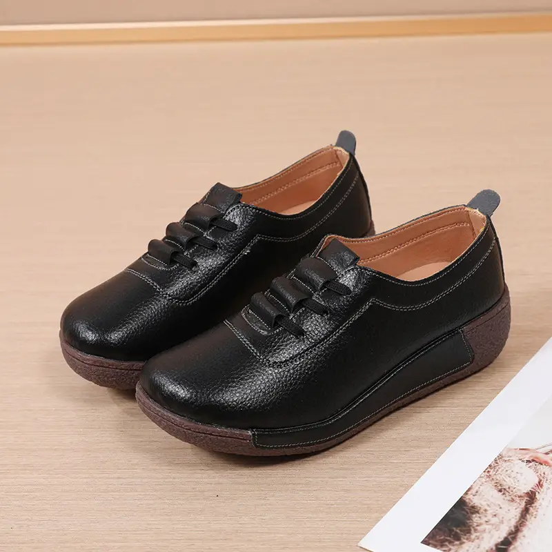 Cross-border New plus size sneaker Women's Korean-style Thick-soled Rocking Shoes Women's Genuine Leather Slip-on Wedge Casual Moms Shoes