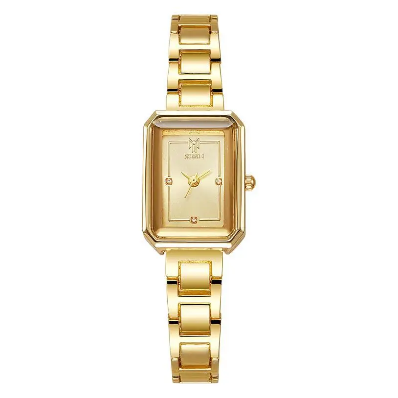 Women's Rectangular Steel Belt Watch with Diamond Face