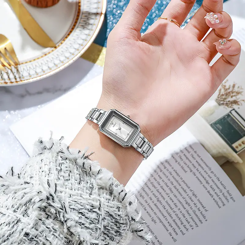 Women's Rectangular Steel Belt Watch with Diamond Face — feature 5