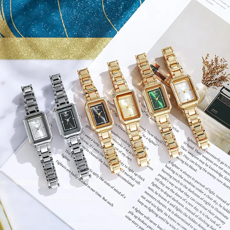 Women's Rectangular Steel Belt Watch with Diamond Face — feature 7