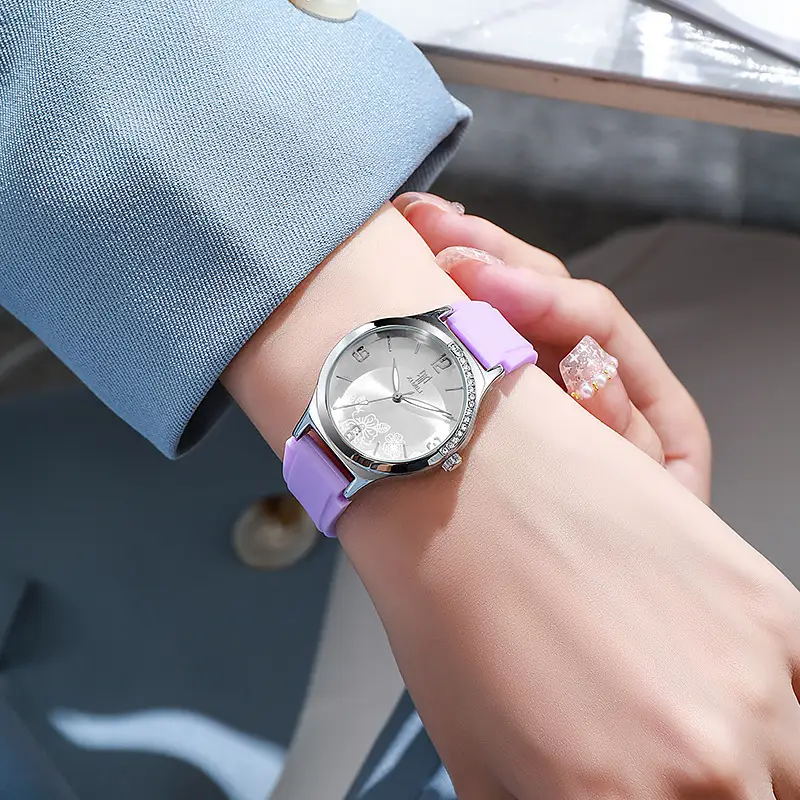 Women's Quartz Watch with Purple Silicone Strap - Image 6