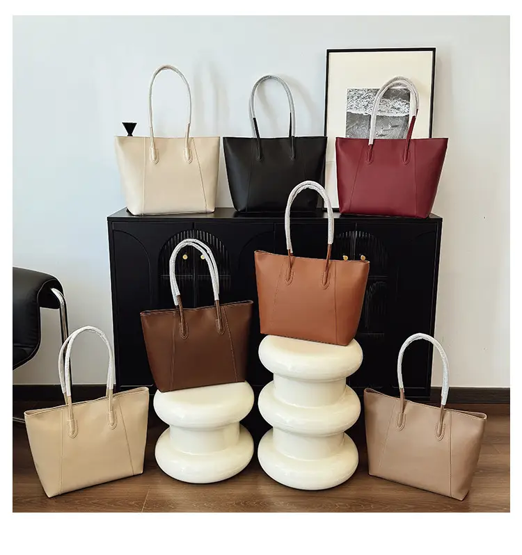 Women Large Capacity Tan Leather Tote Bag Shoulder Crossbody — feature 1