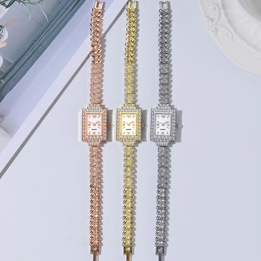 Quartz Watch for Women with Small Square Diamond Bracelet