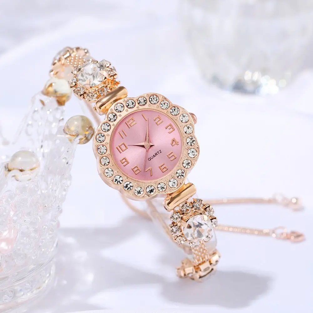 Women's Large Diamond Crossbody Watch Rose Gold Quartz - Image 6