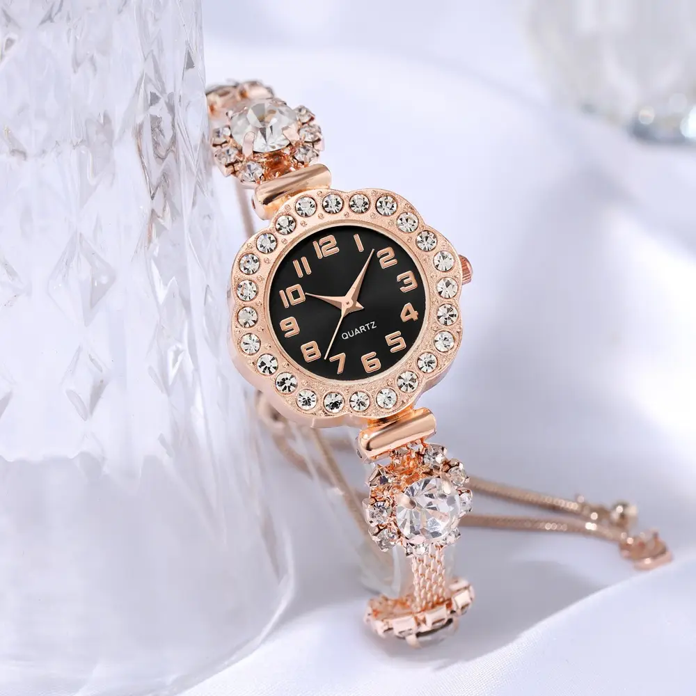 Women's Large Diamond Crossbody Watch Rose Gold Quartz - Image 3