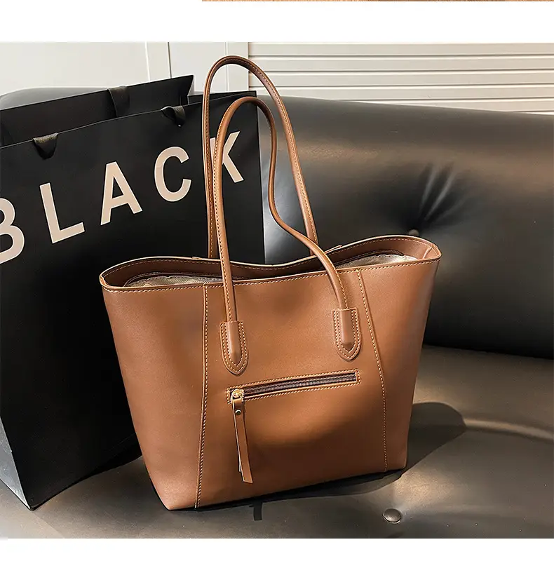 Women Large Capacity Tan Leather Tote Bag — feature 13