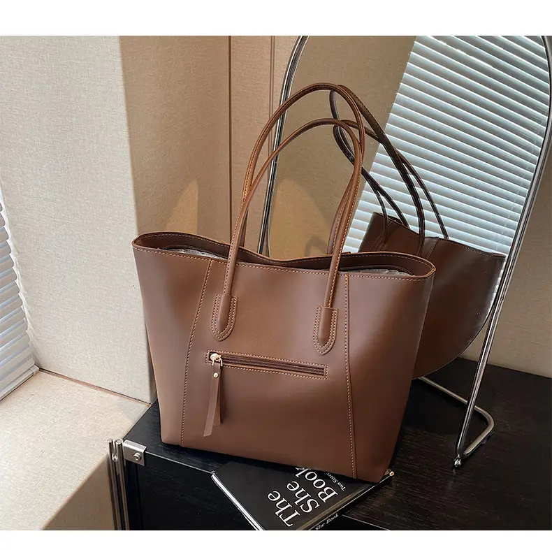 Women Large Capacity Tan Leather Tote Bag — feature 15
