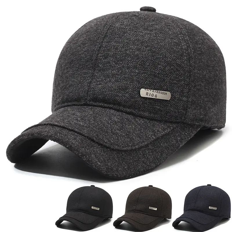 Men's Fleece Lined Black Baseball Cap Winter Warm - Image 5
