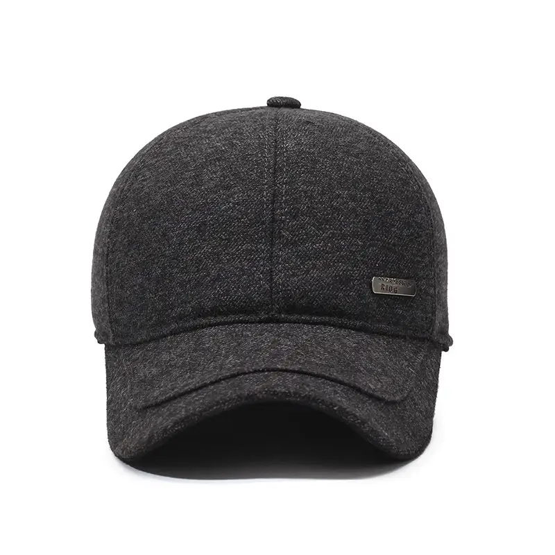 Men's Fleece Lined Black Baseball Cap Winter Warm - Image 6
