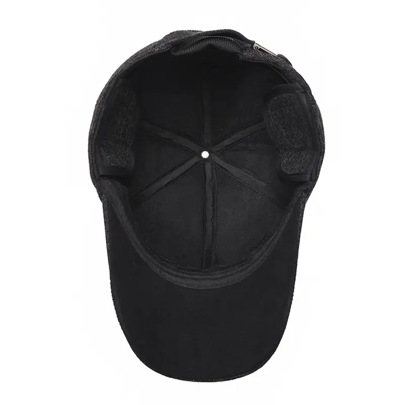 Men's Fleece Lined Black Baseball Cap Winter Warm - Image 7