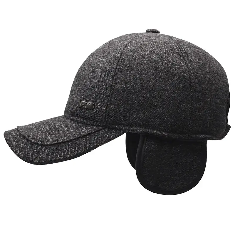 Men's Fleece Lined Black Baseball Cap Winter Warm - Image 8