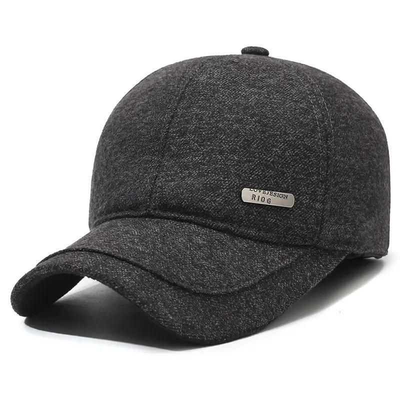 Men's Fleece Lined Black Baseball Cap Winter Warm - Image 9