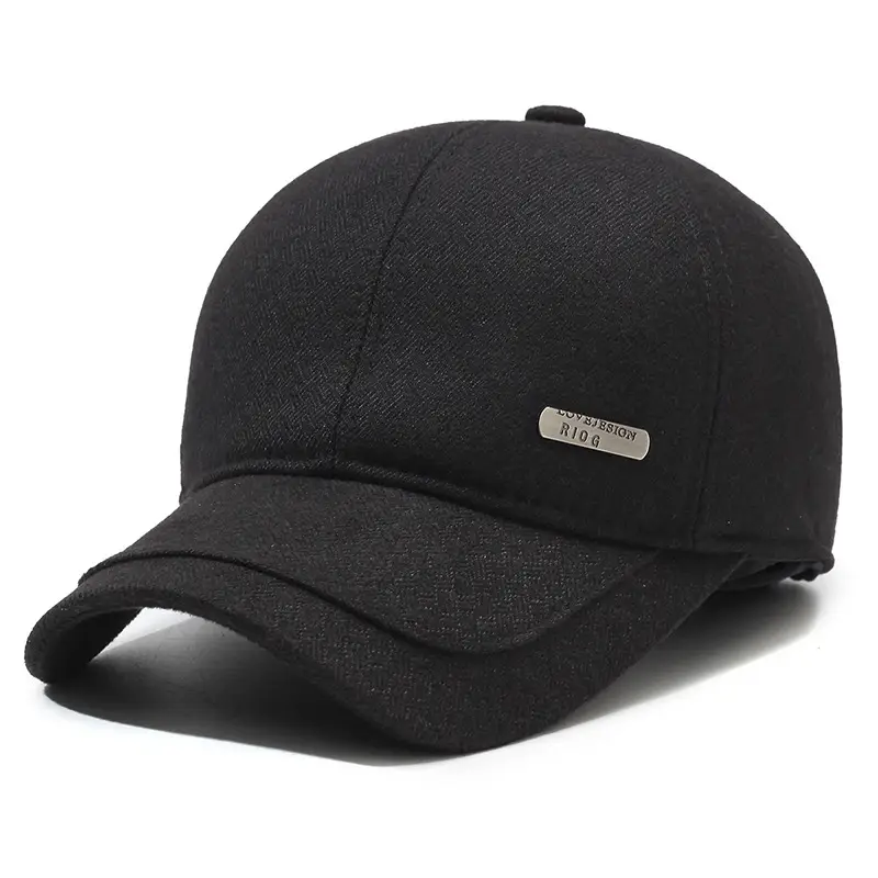 Men's Fleece Lined Black Baseball Cap Winter Warm - Image 2
