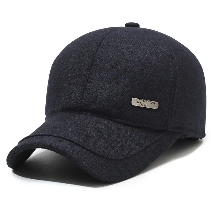 Men's Fleece Lined Black Baseball Cap Winter Warm - Image 3